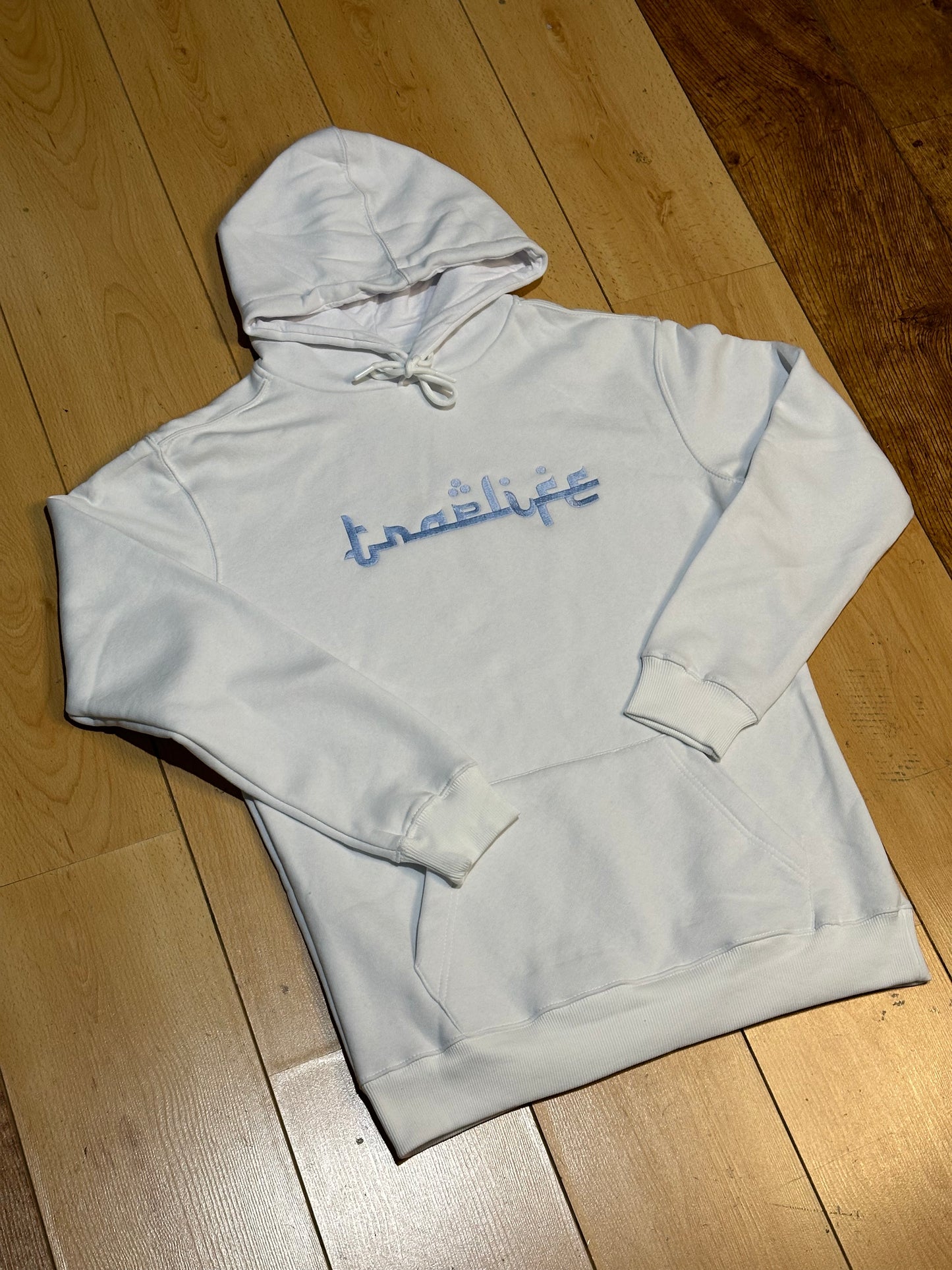 Traplife White Hoodie - Baby Blue Logo