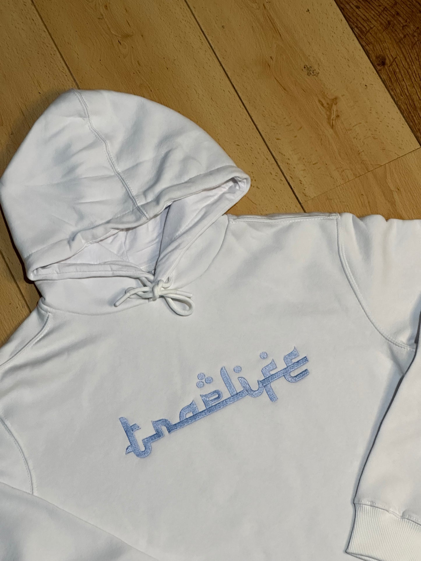 Traplife White Hoodie - Baby Blue Logo