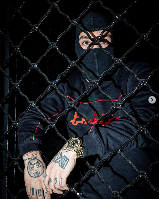 Traplife Black Hoodie Crewneck - Red Logo - Red Stripes
