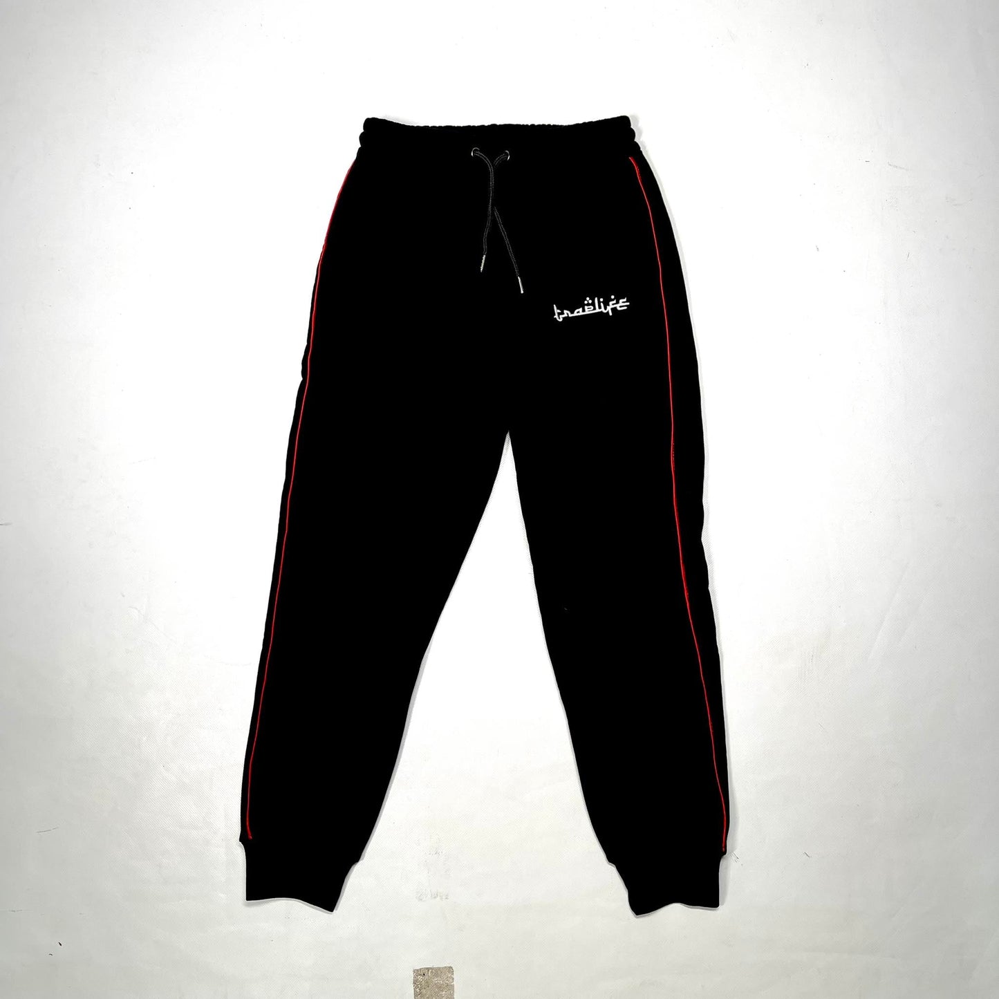 Traplife Black Pants - White  Logo - Red stripes