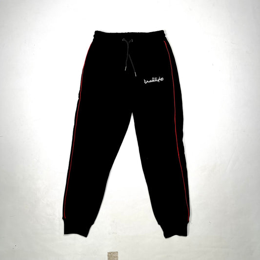 Traplife Black Pants - White  Logo - Red stripes